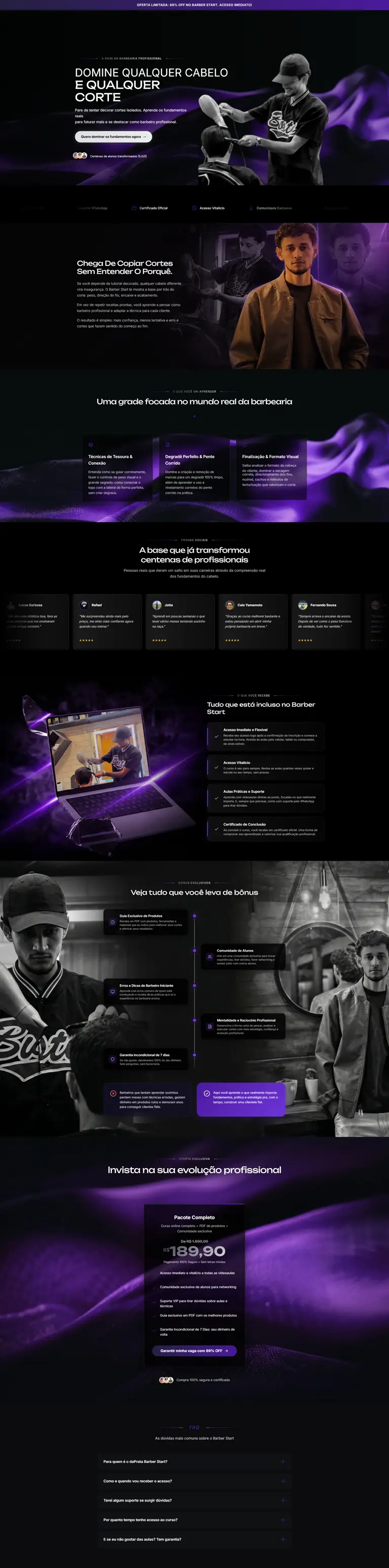 Preview completo do site Barber Start